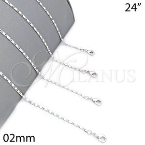 White Gold Filled Necklace — Basic Necklace Polished 04. 02 MM Thickness 24 — main product view — SKU 118438 | Oro Laminado Blanco collar — básico Necklace pulido 04. 02 MM Thickness 24 — SKU 118438