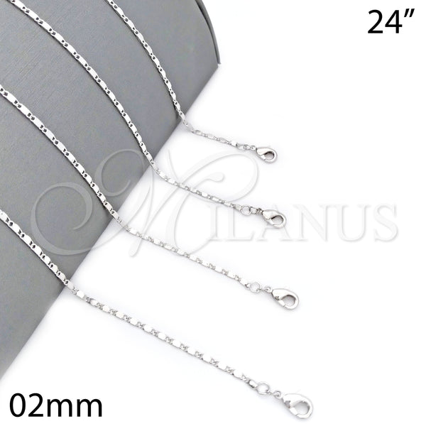 Rhodium Plated Basic Necklace, Polished, Rhodium Finish, 04.213.0004.1.24 (02 MM Thickness, 24 Inches Length)