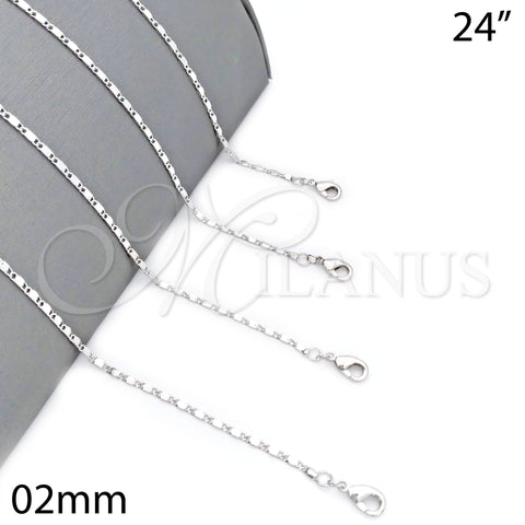 Rhodium Plated Basic Necklace, Polished, Rhodium Finish, 04.213.0004.1.24 (02 MM Thickness, 24 Inches Length)