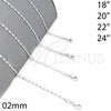 Rhodium Gold Filled Basic Necklace, Polished, Rhodium Finish, 04.213.0004.1.24 (02 MM Thickness, 24 Inches Length)