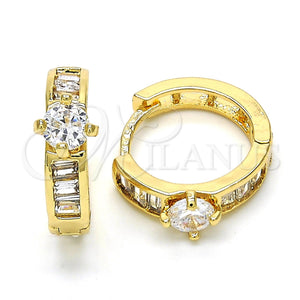 Gold Filled Hoop Earrings — Huggie Hoop with White Cubic Zirconia Polished 02. — main product view — SKU 118456 | Oro Laminado aretes de aro — Huggie Hoop with blanco Cubic Zirconia pulido 02. — SKU 118456