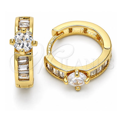 Oro Laminado Huggie Hoop, Gold Filled Style with White Cubic Zirconia, Polished, Golden Finish, 02.210.0085.15