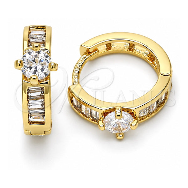 Oro Laminado Huggie Hoop, Gold Filled Style with White Cubic Zirconia, Polished, Golden Finish, 02.210.0085.15