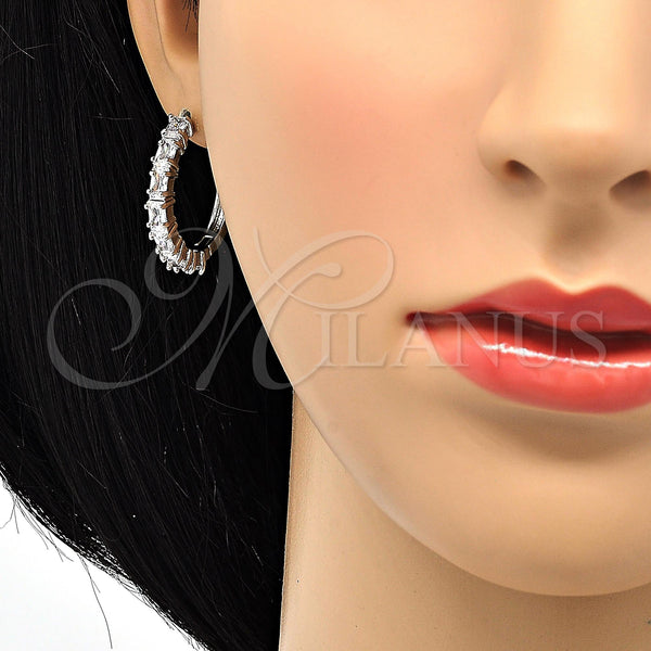 White Gold Filled Hoop Earrings — Huggie Hoop with White Cubic Zirconia Polished 02. — alternate product view — SKU 118466 | Oro Laminado Blanco aretes de aro — Huggie Hoop with blanco Cubic Zirconia pulido 02. — SKU 118466