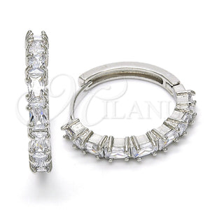 White Gold Filled Hoop Earrings — Huggie Hoop with White Cubic Zirconia Polished 02. — main product view — SKU 118466 | Oro Laminado Blanco aretes de aro — Huggie Hoop with blanco Cubic Zirconia pulido 02. — SKU 118466
