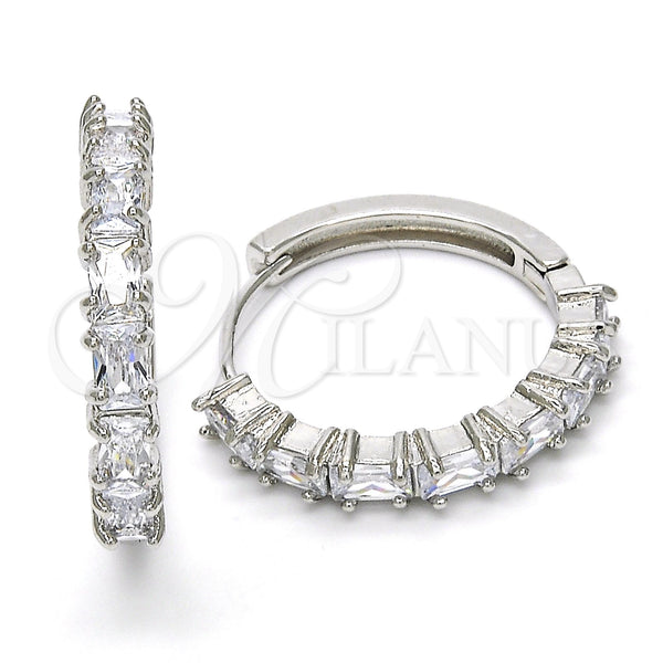 White Gold Filled Hoop Earrings — Huggie Hoop with White Cubic Zirconia Polished 02. — main product view — SKU 118466 | Oro Laminado Blanco aretes de aro — Huggie Hoop with blanco Cubic Zirconia pulido 02. — SKU 118466