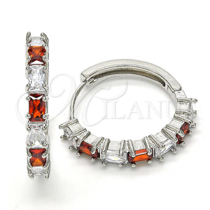 White Gold Filled Hoop Earrings — Huggie Hoop with Garnet and White Cubic Zirconia — main product view — SKU 118467 | Oro Laminado Blanco aretes de aro — Huggie Hoop with Garnet and blanco Cubic Zirconia — SKU 118467