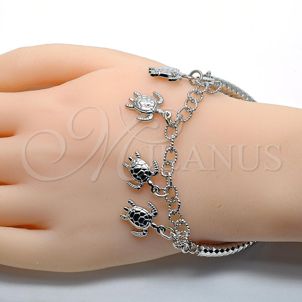 White Gold Filled Bracelet — Charm Bracelet Turtle and Hollow Design Diamond Cutting — alternate product view — SKU 118510 | Oro Laminado Blanco brazalete — Charm Bracelet Turtle and Hollow diseño Diamond Cutting — SKU 118510