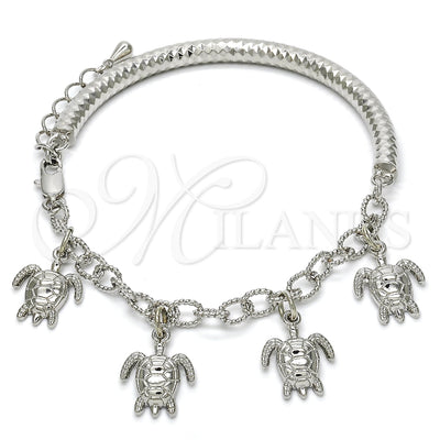 Rhodium Gold Filled Charm Bracelet, Turtle and Hollow Design, Diamond Cutting Finish, Rhodium Finish, 03.63.1813.2.08 (05 MM Thickness, 8 Inches Length)