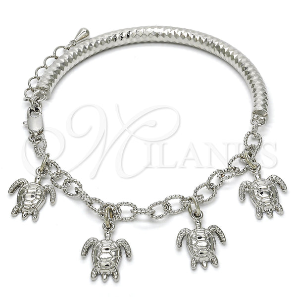 White Gold Filled Bracelet — Charm Bracelet Turtle and Hollow Design Diamond Cutting — main product view — SKU 118510 | Oro Laminado Blanco brazalete — Charm Bracelet Turtle and Hollow diseño Diamond Cutting — SKU 118510