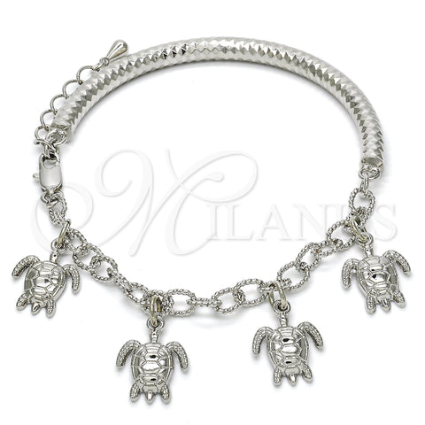Oro Laminado Charm Bracelet, Gold Filled Style Turtle and Hollow Design, Diamond Cutting Finish, Rhodium Finish, 03.63.1813.2.08 (05 MM Thickness, 8 Inches Length)