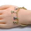 Oro Laminado Charm Bracelet, Gold Filled Style Teddy Bear and Hollow Design, Diamond Cutting Finish, Tricolor, 03.63.1815.1.08 (05 MM Thickness, 8 Inches Length)