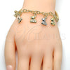 Oro Laminado Charm Bracelet, Gold Filled Style Teddy Bear and Hollow Design, Diamond Cutting Finish, Tricolor, 03.63.1815.1.08 (05 MM Thickness, 8 Inches Length)
