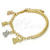 Oro Laminado Charm Bracelet, Gold Filled Style Teddy Bear and Hollow Design, Diamond Cutting Finish, Tricolor, 03.63.1815.1.08 (05 MM Thickness, 8 Inches Length)