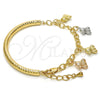 Oro Laminado Charm Bracelet, Gold Filled Style Teddy Bear and Hollow Design, Diamond Cutting Finish, Tricolor, 03.63.1815.1.08 (05 MM Thickness, 8 Inches Length)