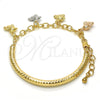 Oro Laminado Charm Bracelet, Gold Filled Style Teddy Bear and Hollow Design, Diamond Cutting Finish, Tricolor, 03.63.1815.1.08 (05 MM Thickness, 8 Inches Length)