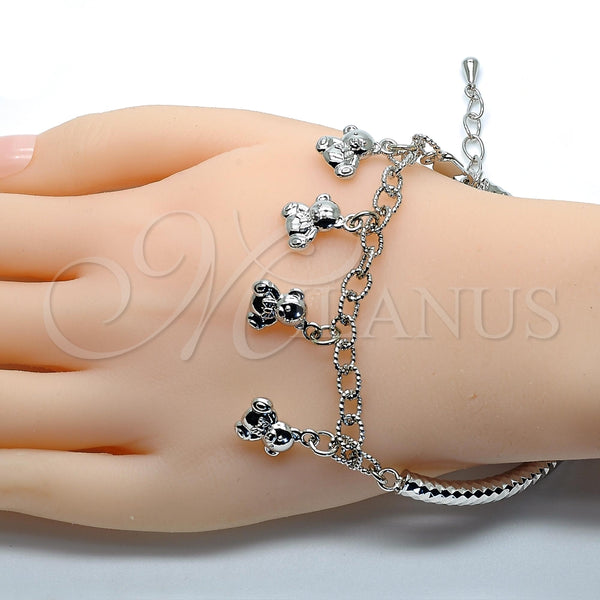 White Gold Filled Bracelet — Charm Bracelet Teddy Bear and Hollow Design Diamond — alternate product view — SKU 118513 | Oro Laminado Blanco brazalete — Charm Bracelet Teddy Bear and Hollow diseño Diamond — SKU 118513