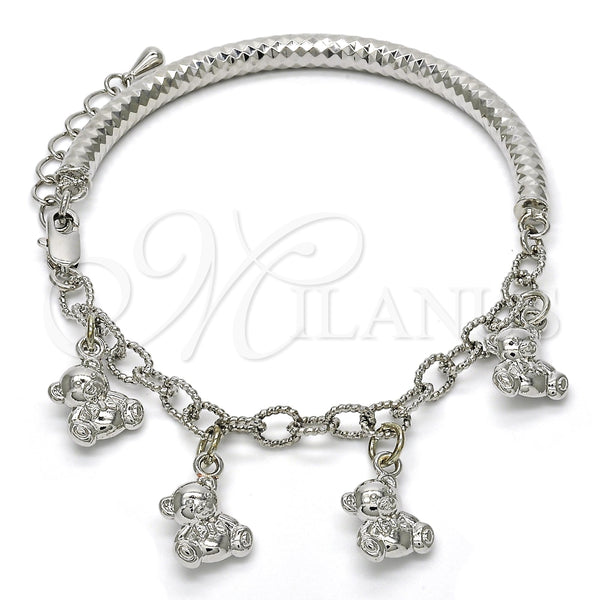 White Gold Filled Bracelet — Charm Bracelet Teddy Bear and Hollow Design Diamond — main product view — SKU 118513 | Oro Laminado Blanco brazalete — Charm Bracelet Teddy Bear and Hollow diseño Diamond — SKU 118513