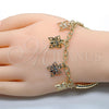 Oro Laminado Charm Bracelet, Gold Filled Style Butterfly and Hollow Design, Diamond Cutting Finish, Tricolor, 03.63.1816.1.08 (05 MM Thickness, 8 Inches Length)