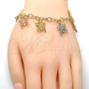Oro Laminado Charm Bracelet, Gold Filled Style Butterfly and Hollow Design, Diamond Cutting Finish, Tricolor, 03.63.1816.1.08 (05 MM Thickness, 8 Inches Length)