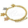 Oro Laminado Charm Bracelet, Gold Filled Style Butterfly and Hollow Design, Diamond Cutting Finish, Tricolor, 03.63.1816.1.08 (05 MM Thickness, 8 Inches Length)
