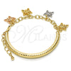 Oro Laminado Charm Bracelet, Gold Filled Style Butterfly and Hollow Design, Diamond Cutting Finish, Tricolor, 03.63.1816.1.08 (05 MM Thickness, 8 Inches Length)