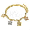Oro Laminado Charm Bracelet, Gold Filled Style Butterfly and Hollow Design, Diamond Cutting Finish, Tricolor, 03.63.1816.1.08 (05 MM Thickness, 8 Inches Length)