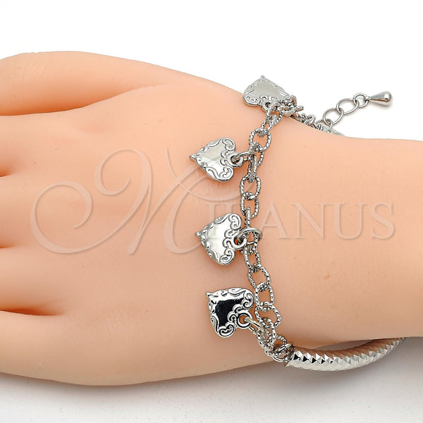 White Gold Filled Bracelet — Charm Bracelet Heart and Hollow Design Diamond Cutting — alternate product view — SKU 118522 | Oro Laminado Blanco brazalete — Charm Bracelet corazón and Hollow diseño Diamond Cutting — SKU 118522
