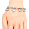 Rhodium Gold Filled Charm Bracelet, Heart and Hollow Design, Diamond Cutting Finish, Rhodium Finish, 03.63.1814.2.08 (05 MM Thickness, 8 Inches Length)