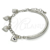 Rhodium Gold Filled Charm Bracelet, Heart and Hollow Design, Diamond Cutting Finish, Rhodium Finish, 03.63.1814.2.08 (05 MM Thickness, 8 Inches Length)