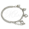 Rhodium Gold Filled Charm Bracelet, Heart and Hollow Design, Diamond Cutting Finish, Rhodium Finish, 03.63.1814.2.08 (05 MM Thickness, 8 Inches Length)