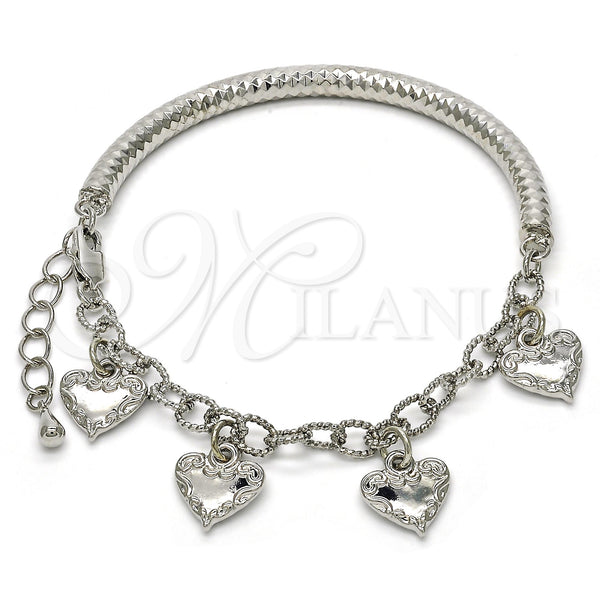 White Gold Filled Bracelet — Charm Bracelet Heart and Hollow Design Diamond Cutting — main product view — SKU 118522 | Oro Laminado Blanco brazalete — Charm Bracelet corazón and Hollow diseño Diamond Cutting — SKU 118522
