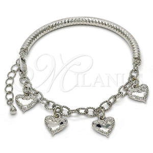 White Gold Filled Bracelet — Charm Bracelet Heart and Hollow Design Diamond Cutting — main product view — SKU 118522 | Oro Laminado Blanco brazalete — Charm Bracelet corazón and Hollow diseño Diamond Cutting — SKU 118522