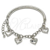 Rhodium Gold Filled Charm Bracelet, Heart and Hollow Design, Diamond Cutting Finish, Rhodium Finish, 03.63.1814.2.08 (05 MM Thickness, 8 Inches Length)