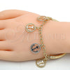 Oro Laminado Charm Bracelet, Gold Filled Style Anchor and Hollow Design, Diamond Cutting Finish, Tricolor, 03.63.1818.1.08 (05 MM Thickness, 8 Inches Length)
