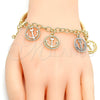 Oro Laminado Charm Bracelet, Gold Filled Style Anchor and Hollow Design, Diamond Cutting Finish, Tricolor, 03.63.1818.1.08 (05 MM Thickness, 8 Inches Length)