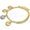 Oro Laminado Charm Bracelet, Gold Filled Style Anchor and Hollow Design, Diamond Cutting Finish, Tricolor, 03.63.1818.1.08 (05 MM Thickness, 8 Inches Length)