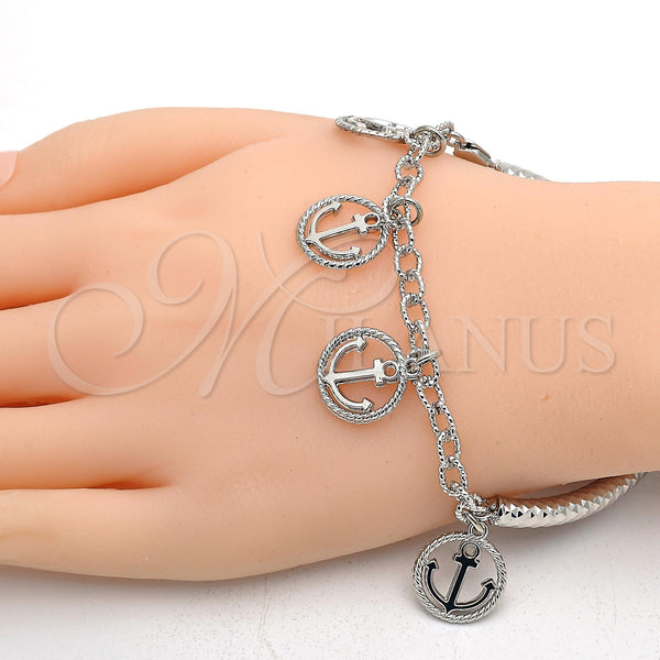 White Gold Filled Bracelet — Charm Bracelet Anchor and Hollow Design Diamond Cutting — alternate product view — SKU 118525 | Oro Laminado Blanco brazalete — Charm Bracelet Anchor and Hollow diseño Diamond Cutting — SKU 118525