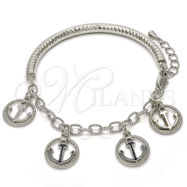 White Gold Filled Bracelet — Charm Bracelet Anchor and Hollow Design Diamond Cutting — main product view — SKU 118525 | Oro Laminado Blanco brazalete — Charm Bracelet Anchor and Hollow diseño Diamond Cutting — SKU 118525