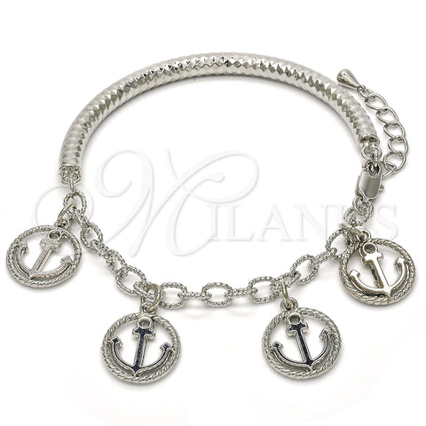 Oro Laminado Charm Bracelet, Gold Filled Style Anchor and Hollow Design, Diamond Cutting Finish, Rhodium Finish, 03.63.1818.2.08 (05 MM Thickness, 8 Inches Length)