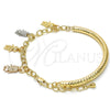 Oro Laminado Charm Bracelet, Gold Filled Style Little Girl and Little Boy Design, Diamond Cutting Finish, Tricolor, 03.63.1819.1.08 (05 MM Thickness, 8 Inches Length)