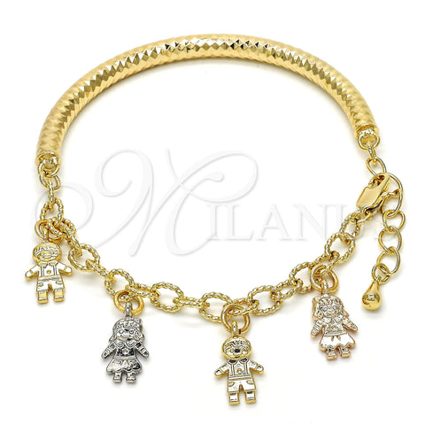 Oro Laminado Charm Bracelet, Gold Filled Style Little Girl and Little Boy Design, Diamond Cutting Finish, Tricolor, 03.63.1819.1.08 (05 MM Thickness, 8 Inches Length)