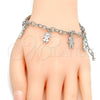 Rhodium Gold Filled Charm Bracelet, Little Girl and Little Boy Design, Diamond Cutting Finish, Rhodium Finish, 03.63.1819.2.08 (05 MM Thickness, 8 Inches Length)