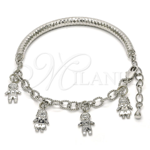 Oro Laminado Charm Bracelet, Gold Filled Style Little Girl and Little Boy Design, Diamond Cutting Finish, Rhodium Finish, 03.63.1819.2.08 (05 MM Thickness, 8 Inches Length)