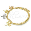 Oro Laminado Charm Bracelet, Gold Filled Style Dragon-Fly and Hollow Design, Diamond Cutting Finish, Tricolor, 03.63.1821.1.08 (05 MM Thickness, 8 Inches Length)