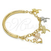 Oro Laminado Charm Bracelet, Gold Filled Style Dragon-Fly and Hollow Design, Diamond Cutting Finish, Tricolor, 03.63.1821.1.08 (05 MM Thickness, 8 Inches Length)