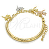 Oro Laminado Charm Bracelet, Gold Filled Style Dragon-Fly and Hollow Design, Diamond Cutting Finish, Tricolor, 03.63.1821.1.08 (05 MM Thickness, 8 Inches Length)