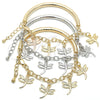 Oro Laminado Charm Bracelet, Gold Filled Style Dragon-Fly and Hollow Design, Diamond Cutting Finish, Tricolor, 03.63.1821.1.08 (05 MM Thickness, 8 Inches Length)