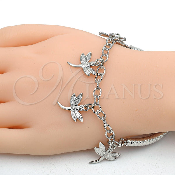 White Gold Filled Bracelet — Charm Bracelet Dragon-Fly and Hollow Design Diamond Cutting — alternate product view — SKU 118534 | Oro Laminado Blanco brazalete — Charm Bracelet Dragon-Fly and Hollow diseño Diamond Cutting — SKU 118534