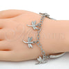 Rhodium Gold Filled Charm Bracelet, Dragon-Fly and Hollow Design, Diamond Cutting Finish, Rhodium Finish, 03.63.1821.2.08 (05 MM Thickness, 8 Inches Length)